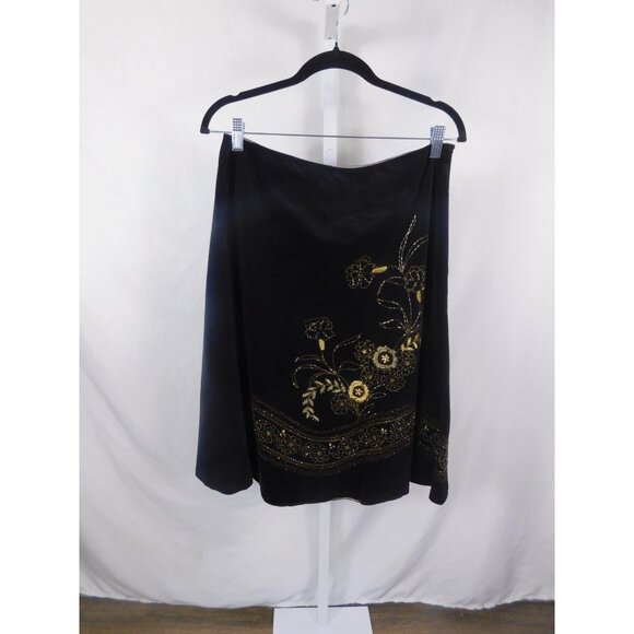 Willi Smith Dresses & Skirts - Willi Smith Black Floral Bead Embroidered Skirt Cotton Blend Boho Witch 8
